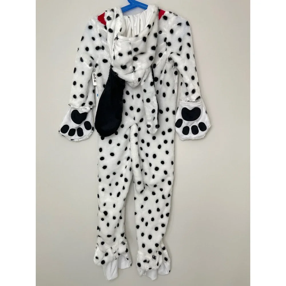 Halloween Costumes Kids Dalmatian Dog Plush Jumpsuit XS (4) White Black Spotted